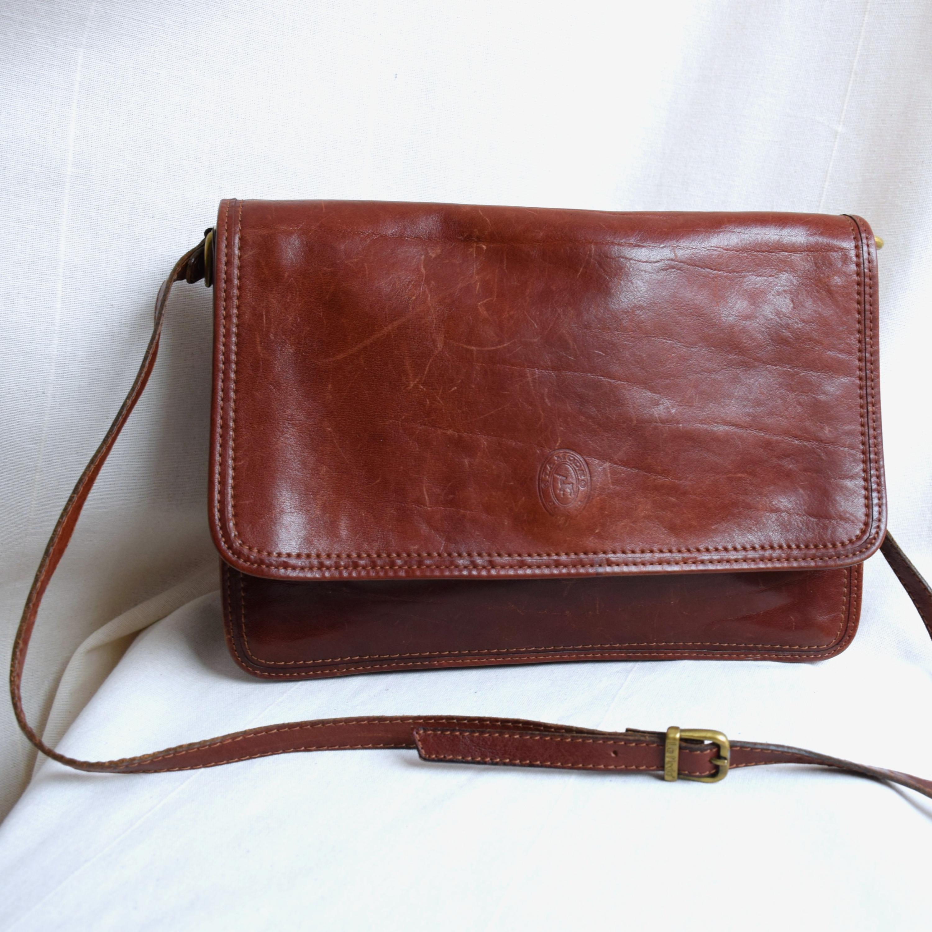 Vintage 90s Cognac Brown Leather Crossbody Bag, Work Everyday