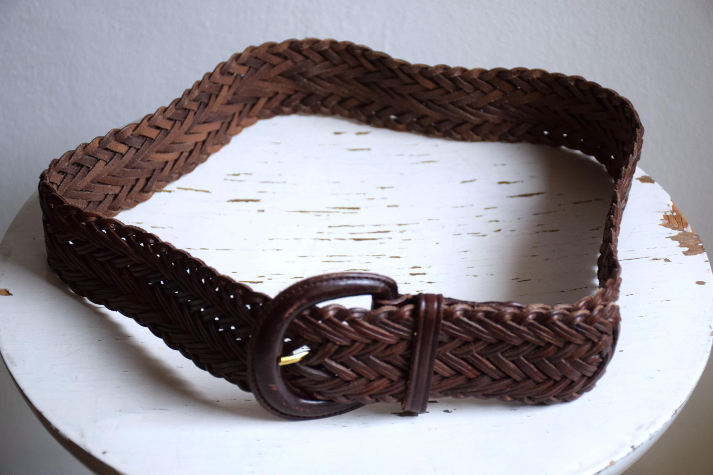 Vintage Brown Woven Leather Belt: Wide Braided Boho Y2K - Etsy display picture 1