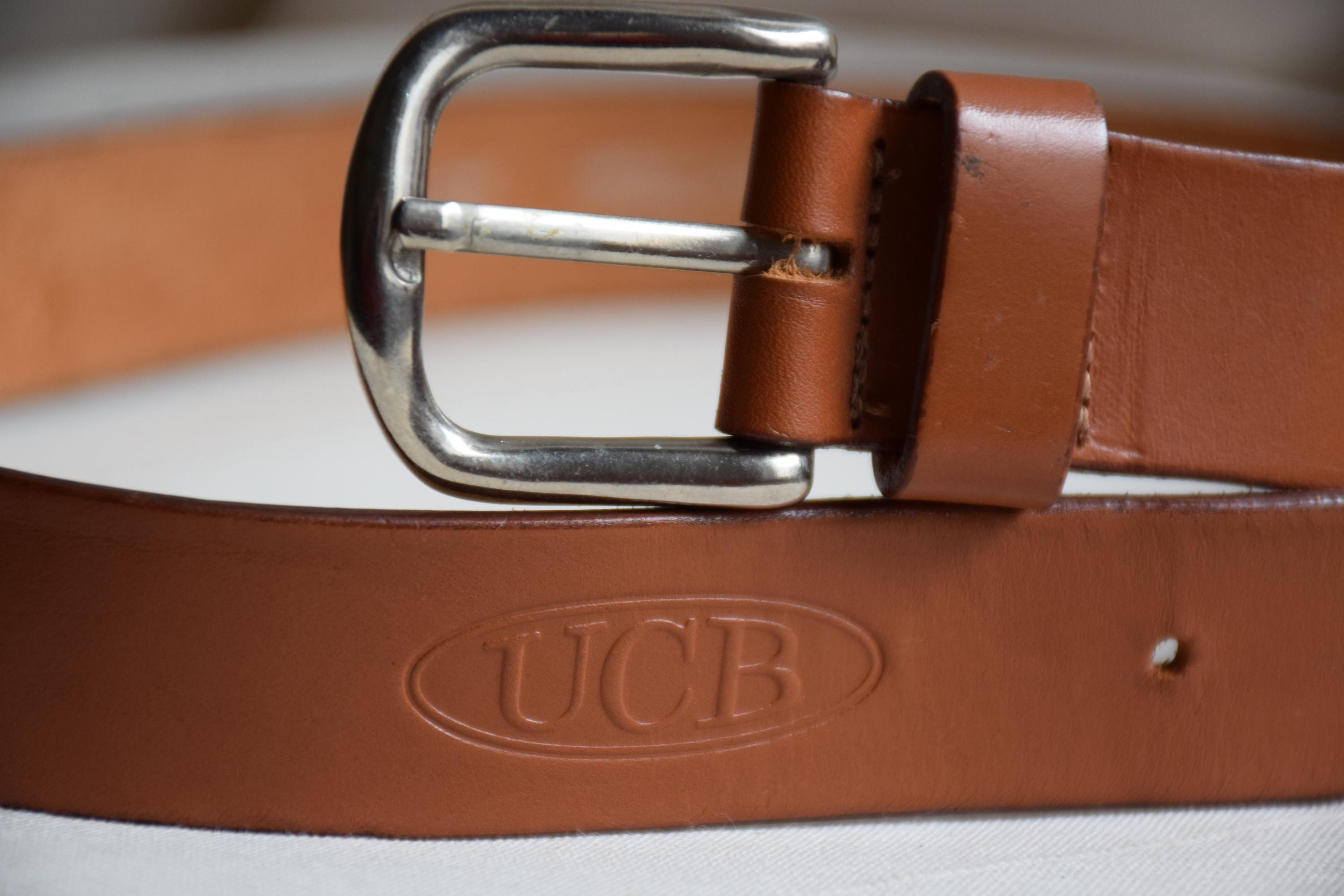 Vintage 90s Benetton Leather Belt: Tan Brown With Silver  display picture 2