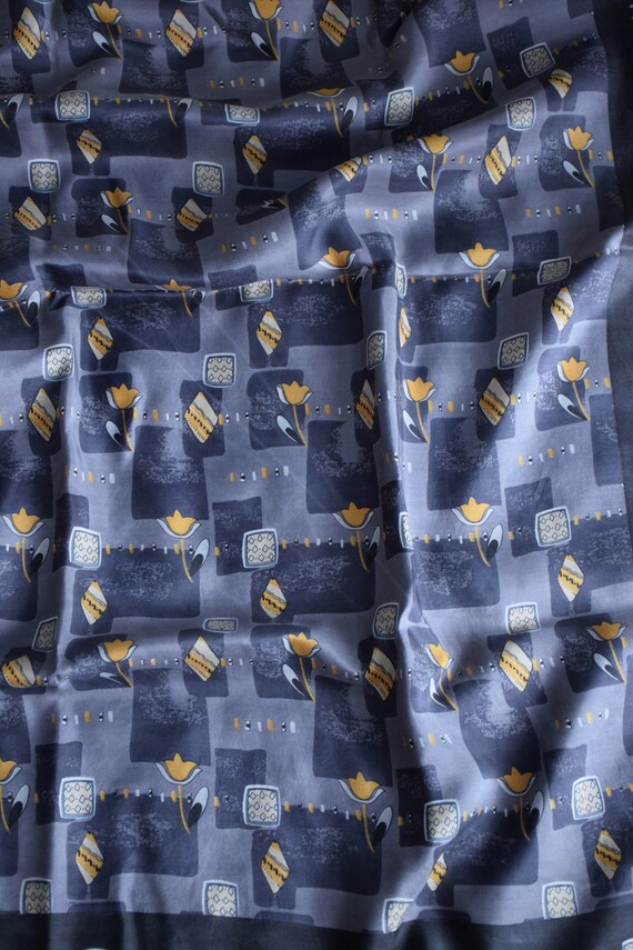 Vintage Y2K gray and yellow print silk scarf, abs… - image 3
