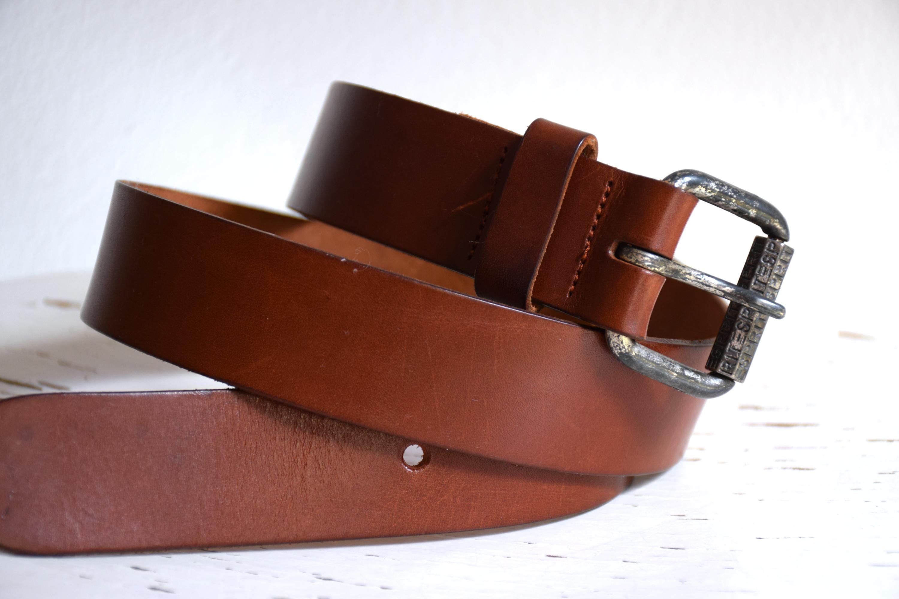 Vintage Esprit Brown Leather Belt: 90s Silver Buckle, 80cm 