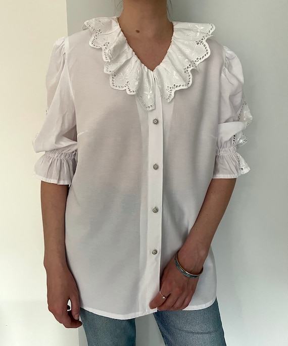 Vintage 90s ruffle lace blusa blusa austriaca Etsy España