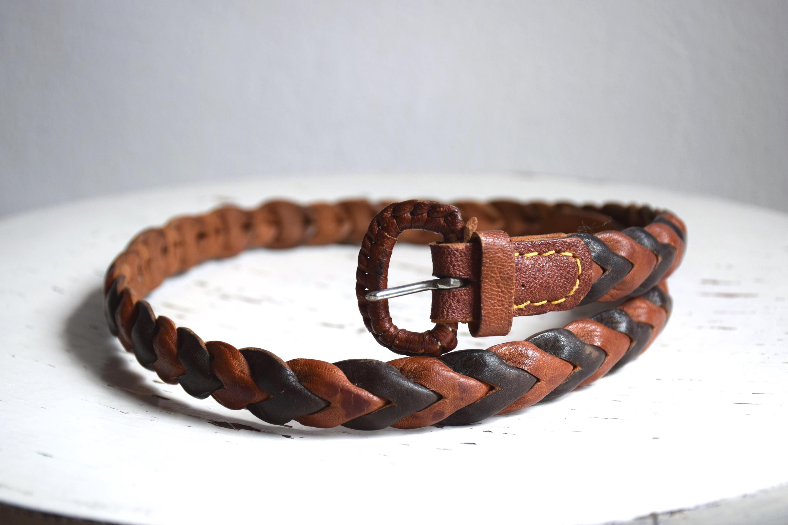 Vintage 80’s Retro Disco Woven Faux Leather Belt RARE USMACO Paris Braided Metal Scale Mesh Belt S/M Snake  main image 3