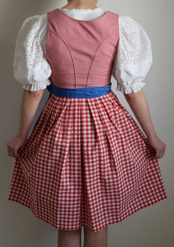 Vintage check print dirndl dress with apron, cors… - image 5