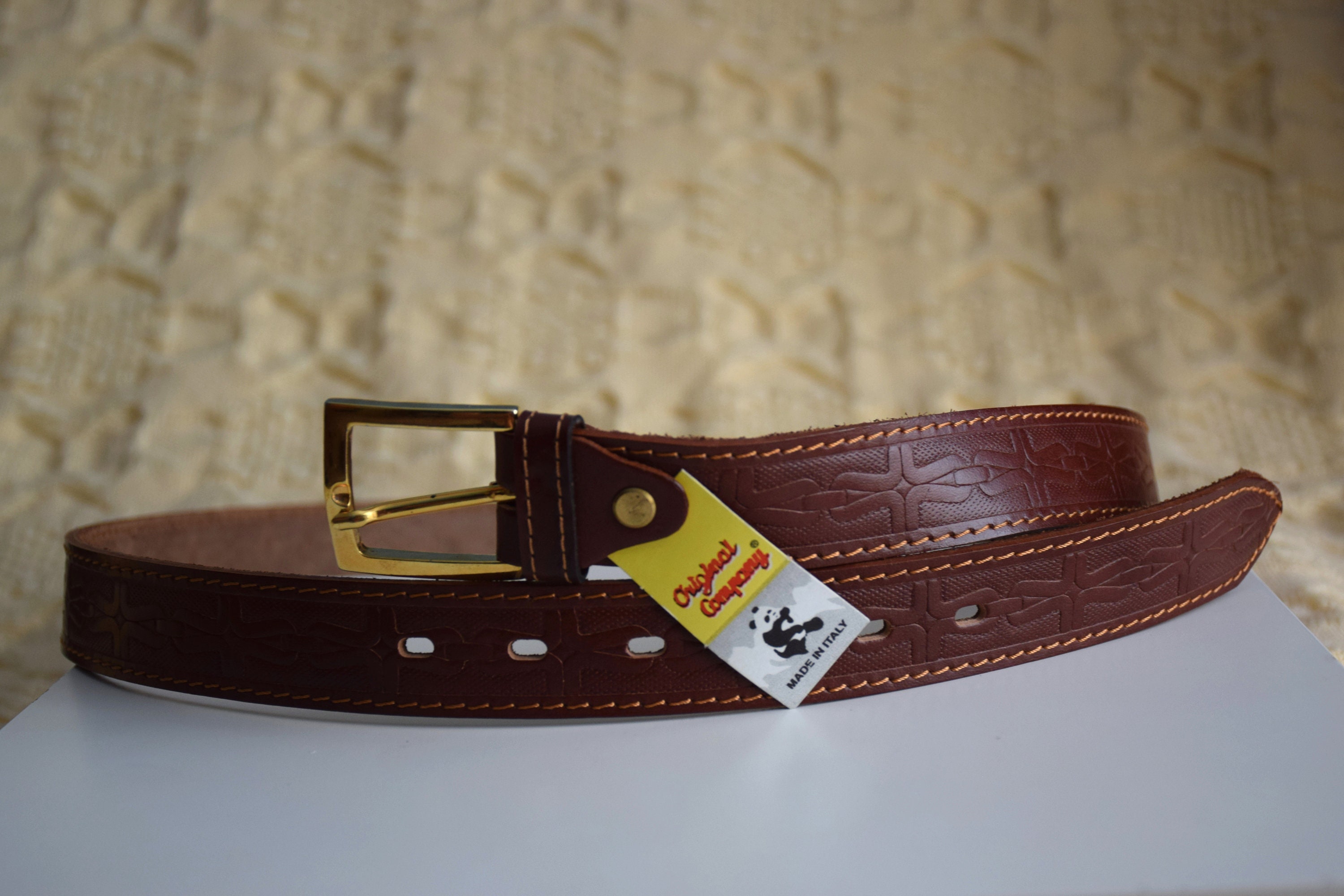 Vintage 90s Stamped Italian Leather Belt: Brown With Gold  display picture 1