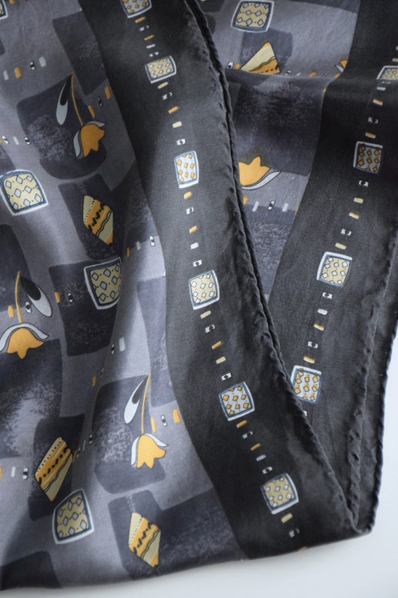 Vintage Y2K gray and yellow print silk scarf, abs… - image 6