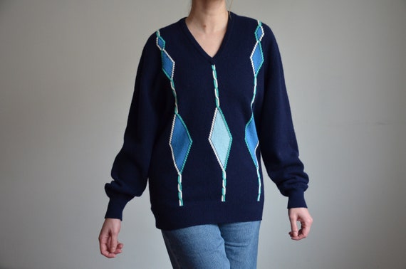 Vintage 80s / 90s blue Pringle wool sweater, Made… - image 2