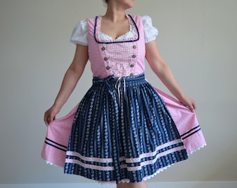 Vintage Floral Dirndl Dress: Pink Austrian Oktoberfest Folk Dress, XL