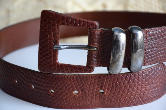 Vintage 90s brown pattern leather belt, high wais… - image 2