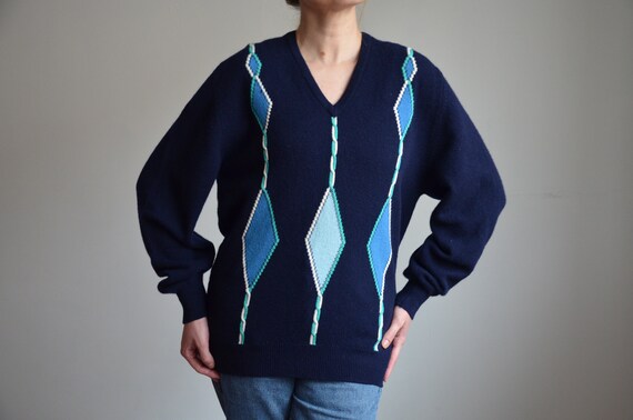 Vintage 80s / 90s blue Pringle wool sweater, Made… - image 3