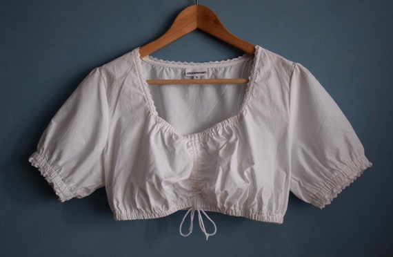 Vintage White Hand Knit Peasant Top with Short Sleeves