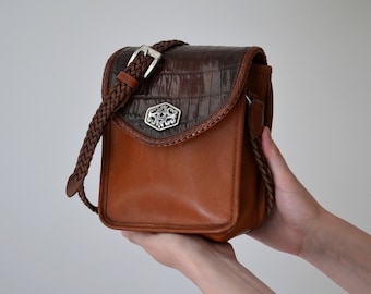 Vintage 1990s Crossbody Bag Brighton: cognac-braune Umhängetasche