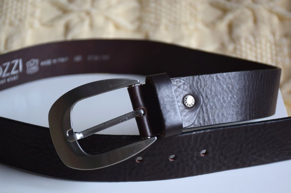 Vintage 90s Brown Leather Belt: Chunky Matte Silver Buckle  display picture 1