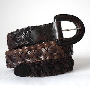 Vintage 90s Brown Braided Leather Belt with Buckle (32 inch)