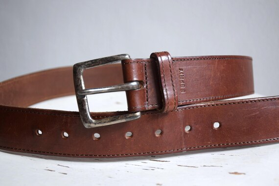 Vintage Esprit Leather Belt: Brown 90s Jeans Belt, Silver  display picture 3