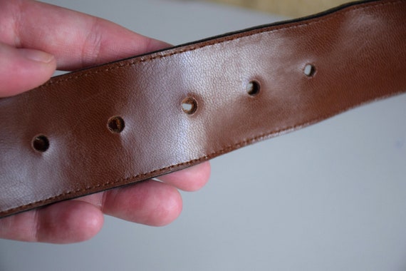 Vintage 90s brown pattern leather belt, high wais… - image 7