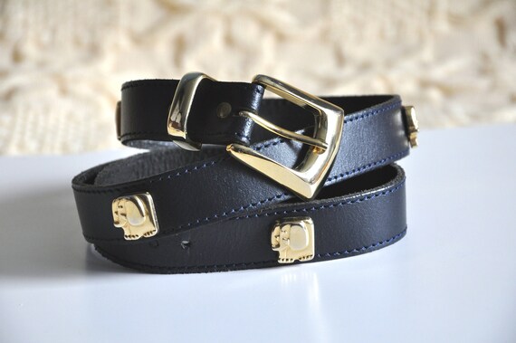 Vintage 90s blue leather belt with gold elephant decorations, emebellished belt, 90s hipster, Made in Holland, 80 cm 31 inches Vintage 90s blue leather belt with gold elephant decorations, emebellished belt, 90s hipster, Made in Holland, 80 cm 31 inches