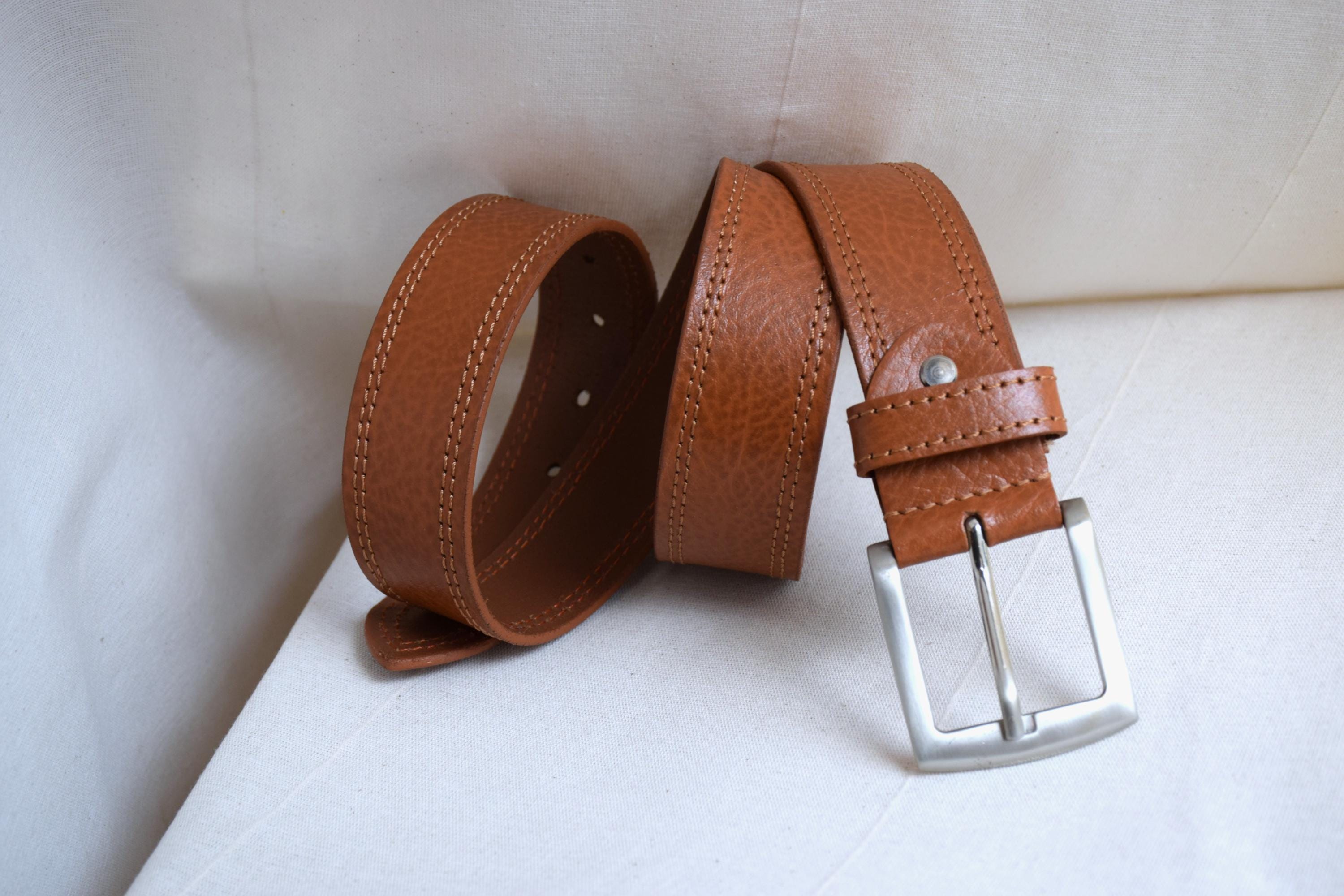 Vintage Y2K Tan Leather Belt: Silver Buckle, Men display picture 2