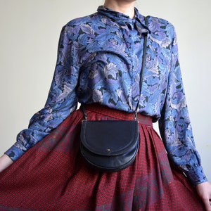 Vintage 80s Dark Blue Leather Shoulder Bag: Mini Boho Handbag