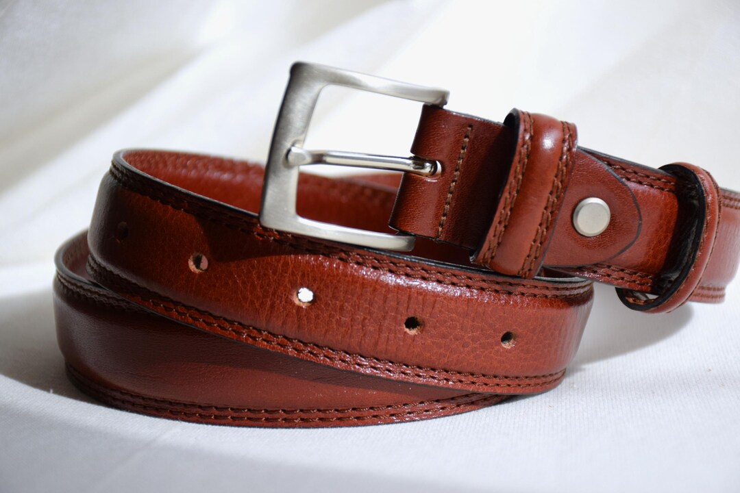 Vintage Brown Leather Belt, Silver Buckle, Made in Italy (85  display picture 1