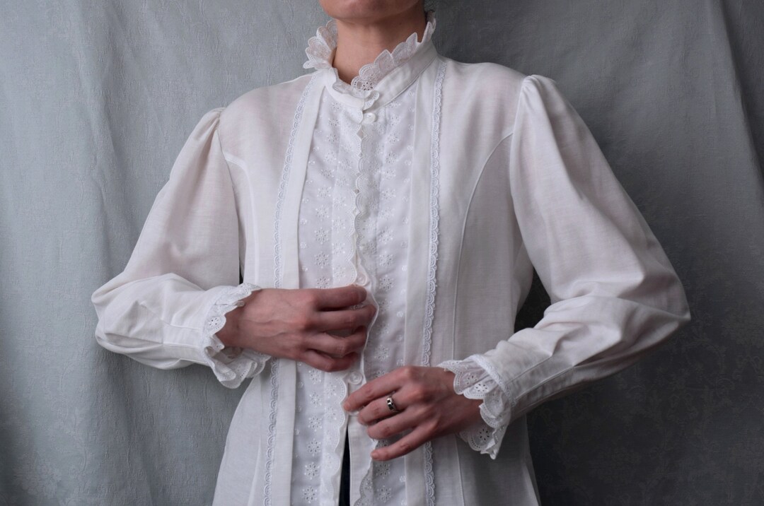 Chemisier Vintage Victorien Pour Femme - Manches Trompette, Col Haut Volanté, Style Gothique Romantique