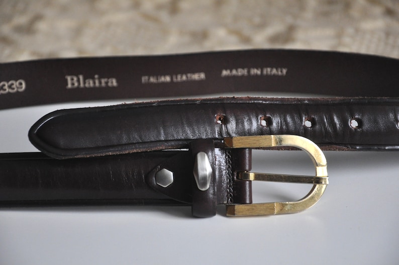 hipster jeans belt Made in Italy Vintage 90s brown leather belt with a gold metal buckle thick real leather belt 32 inch 81 cm