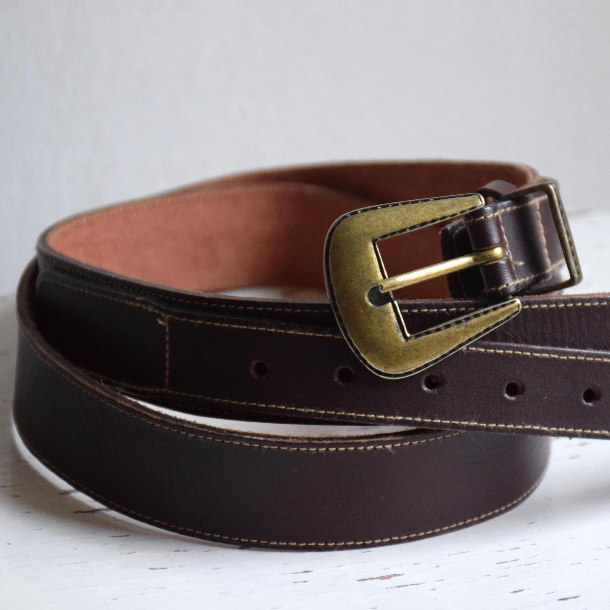 Vintage Burgundy Leather Western Belt: Brass Buckle, 80s/90s  display picture 3