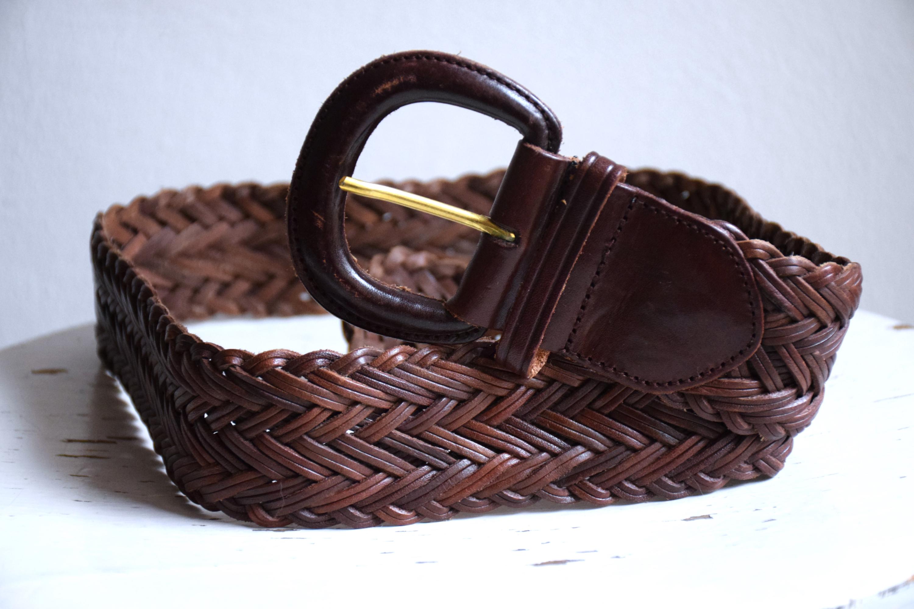 Vintage Brown Woven Leather Belt: Wide Braided Boho Y2K - Etsy display picture 1