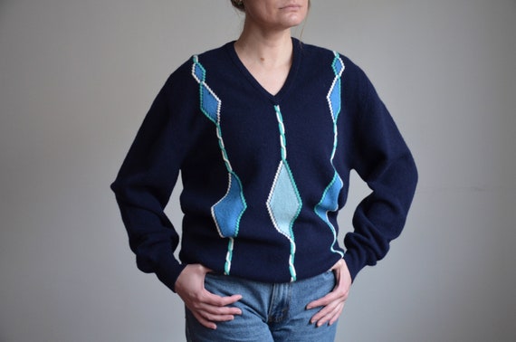 Vintage 80s / 90s blue Pringle wool sweater, Made… - image 5