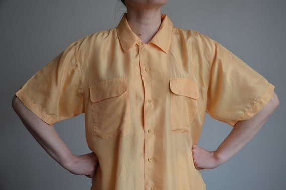 Vintage 90s salmon orange silk shirt, oversized p… - image 4