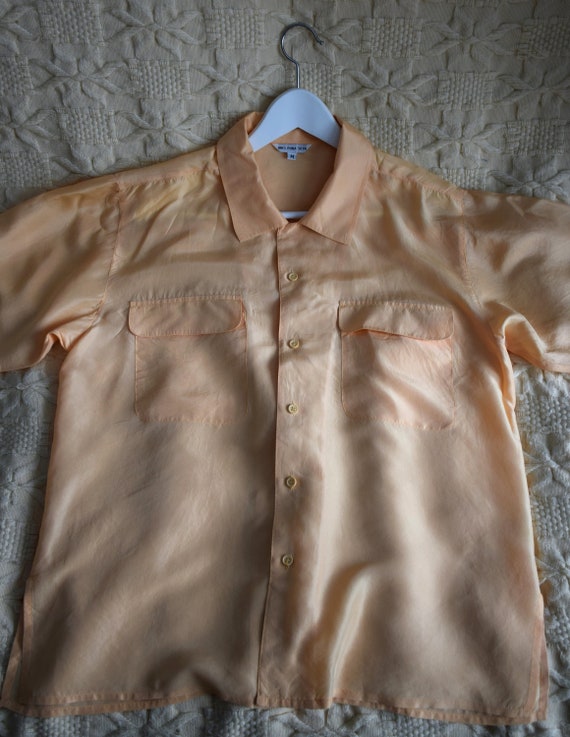 Vintage 90s salmon orange silk shirt, oversized p… - image 8
