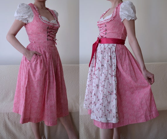 Vintage pink and white floral dirndl dress with a… - image 6