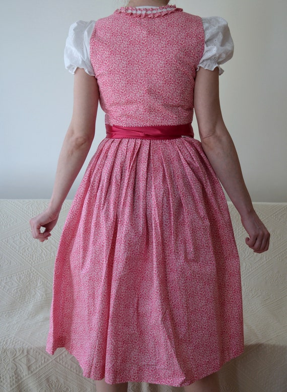 Vintage pink and white floral dirndl dress with a… - image 8
