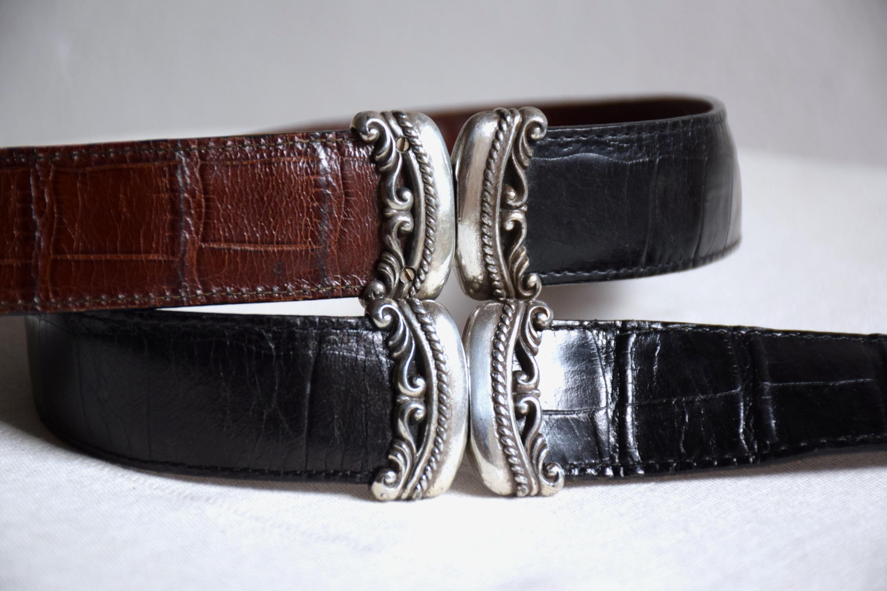 Vintage 90s Western Leather Belt, Navy & Brown Reversible, Size M Vintage 90s Western Leather Belt, Brown & Black Reversible  main image 3