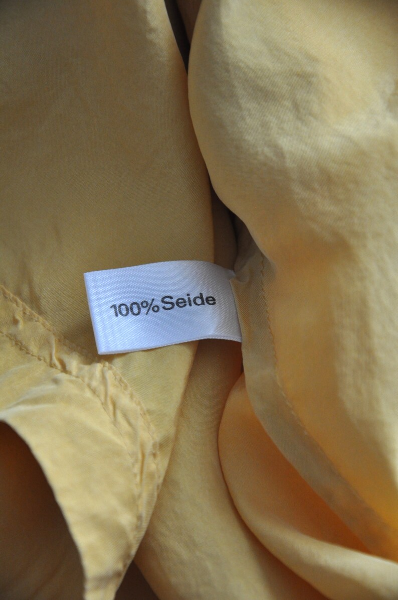 size L button up long sleeve blouse hipster top summer blouse Vintage 90s faded yellow oversized silk shirt preppy