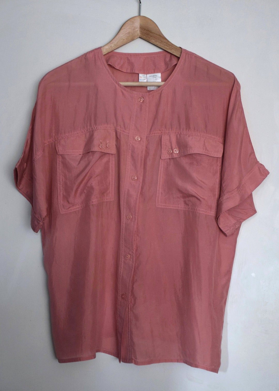 Women's Vintage Peach Silk Blouse S/M