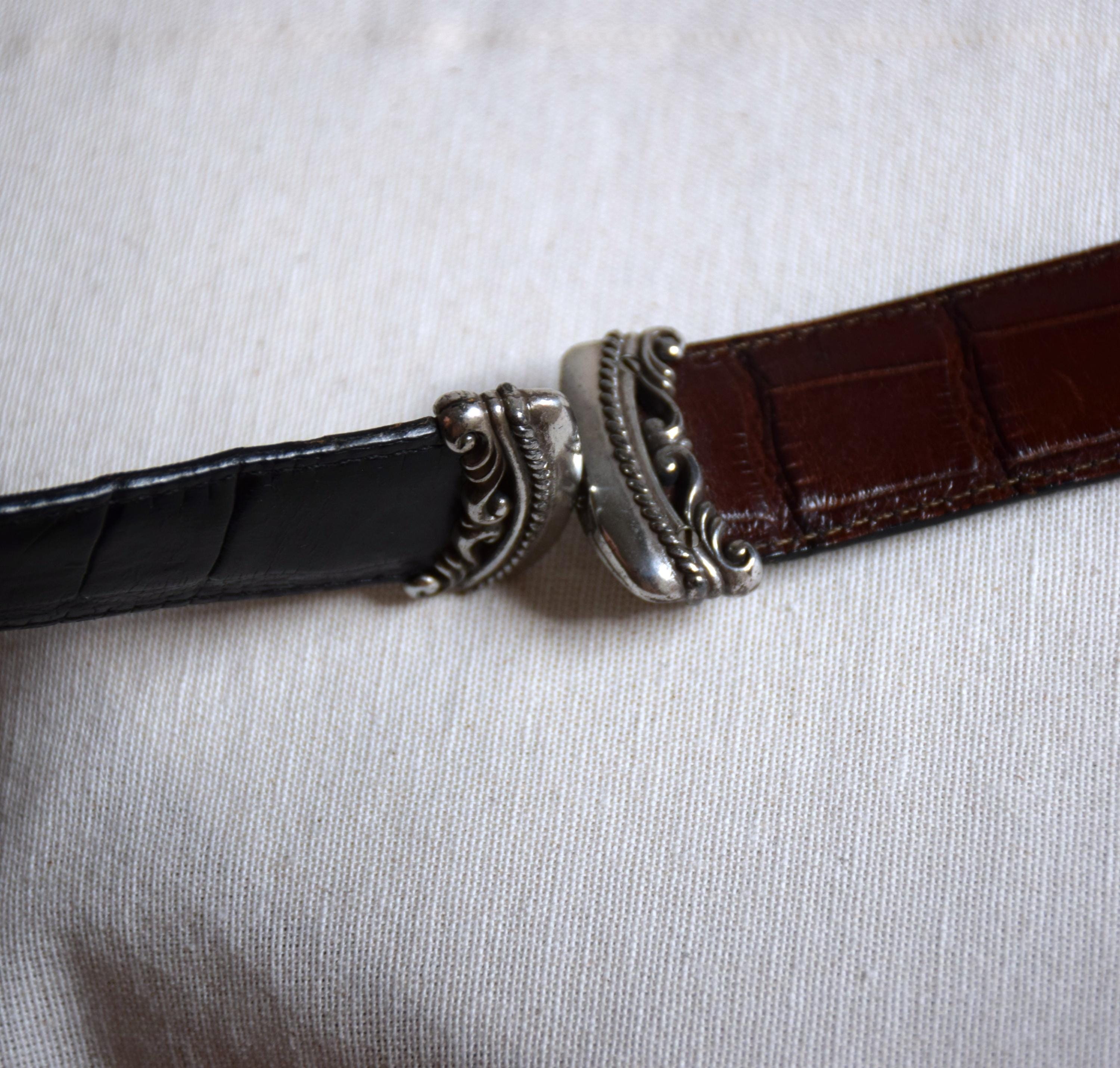 Vintage 90s Western Leather Belt, Brown & Black Reversible 