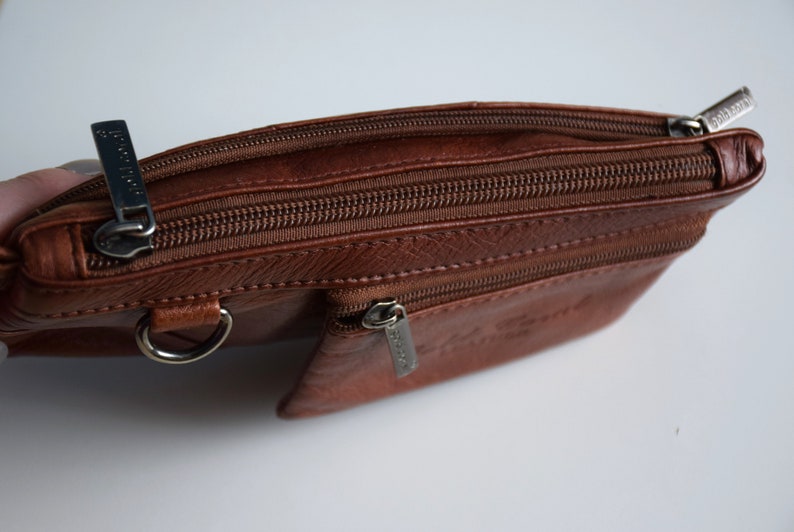 Vintage Y2K leather wristlet bag, cognac brown leather purse, small handbag or wrsitlet wallet zdjęcie 8