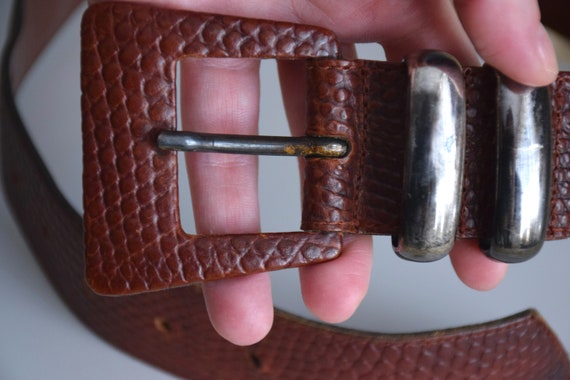 Vintage 90s brown pattern leather belt, high wais… - image 3