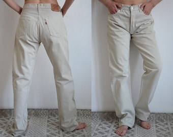 Vintage 90s Levi's 501 light beige jeans, High waist Levi Strauss jeans, 1990s button fly levis jeans, 31 inch waist