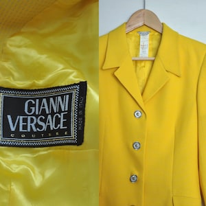 Vintage 90s GIANNI VERSACE Couture Blazer: Yellow Wool-Blend, Fitted, Made in Italy