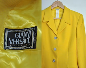 Vintage 90s GIANNI VERSACE Couture Yellow Wool-blend Jacket