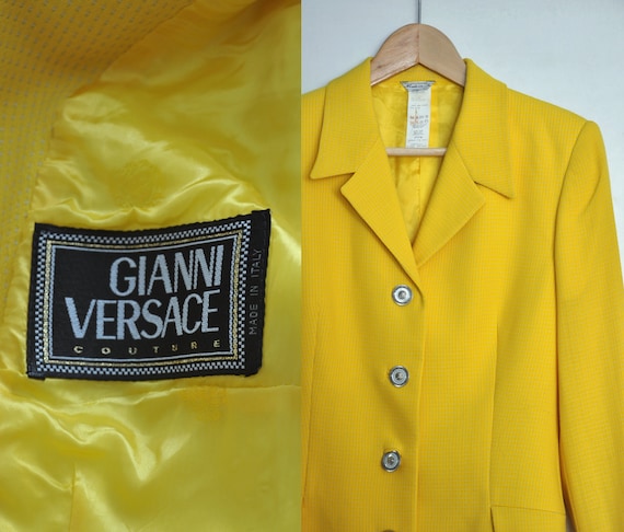 Vintage 90s GIANNI VERSACE Couture Yellow Wool-blend Jacket