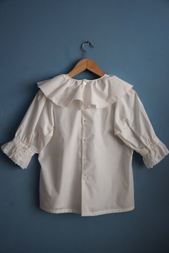 Vintage 80s white embroidered kid's blouse, schoo… - image 5