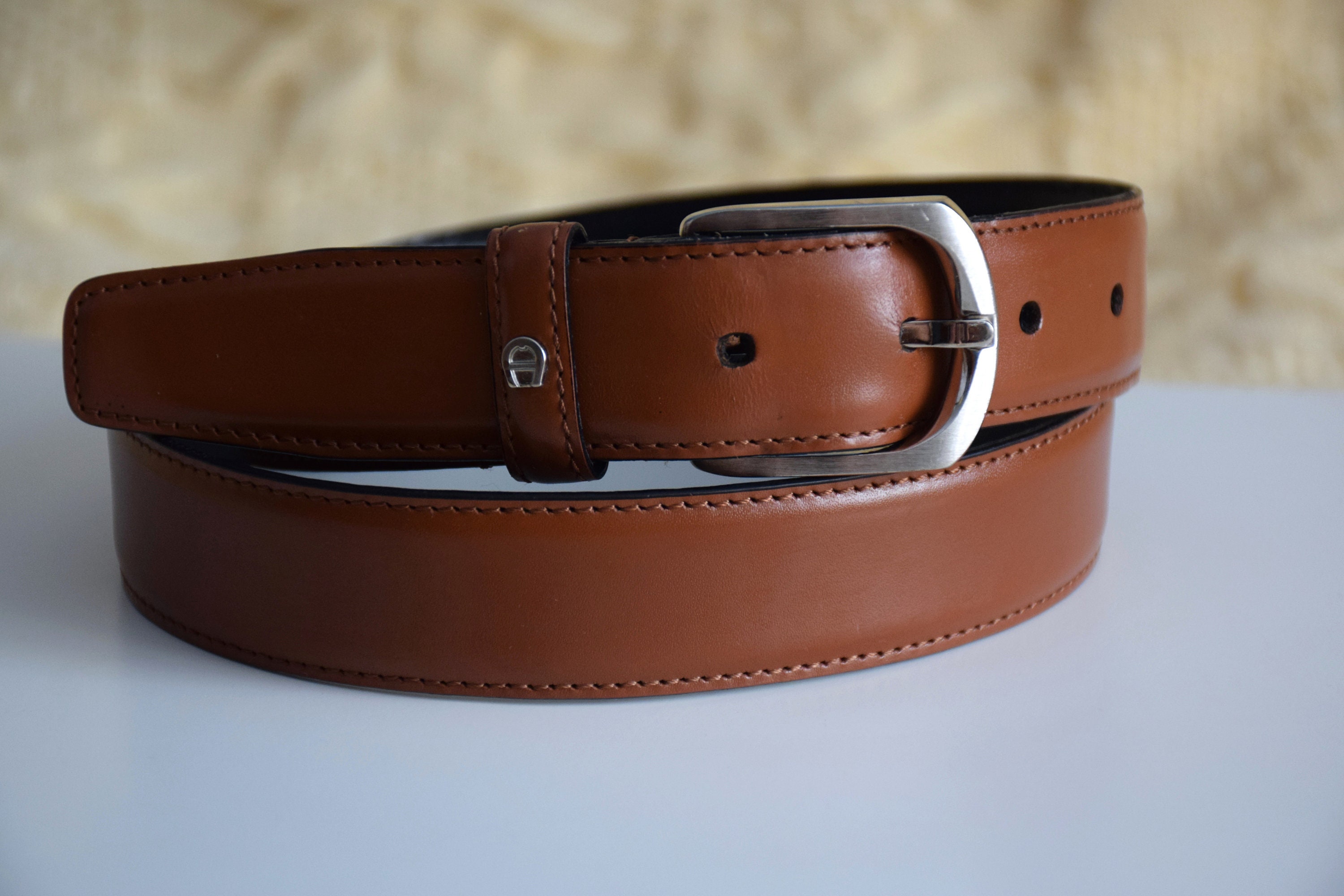 Vintage Aigner Taupe Leather Belt Silver Logo Buckle Minimal Chic USA Etienne Aigner Leather Belt| 90s Red leather belt  main image 3