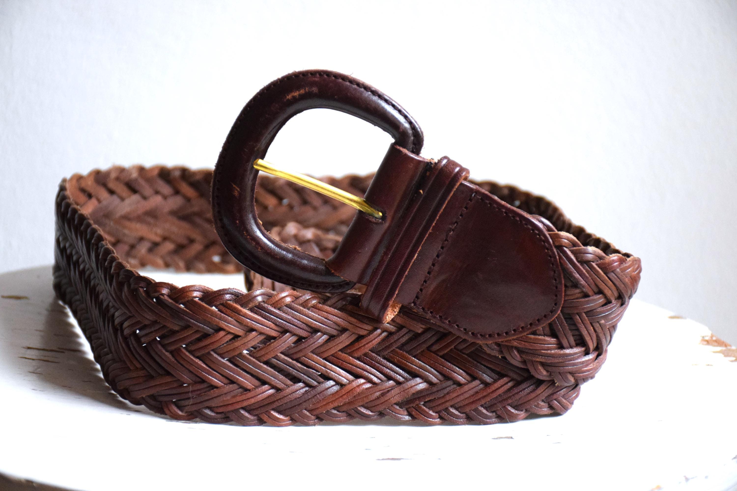 Vintage Brown Woven Leather Belt: Wide Braided Boho Y2K - Etsy