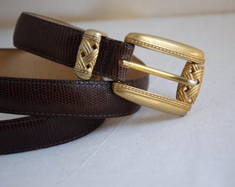 Cinturón de cuero vintage Brighton: hebilla dorada, fabricado en EE. UU.