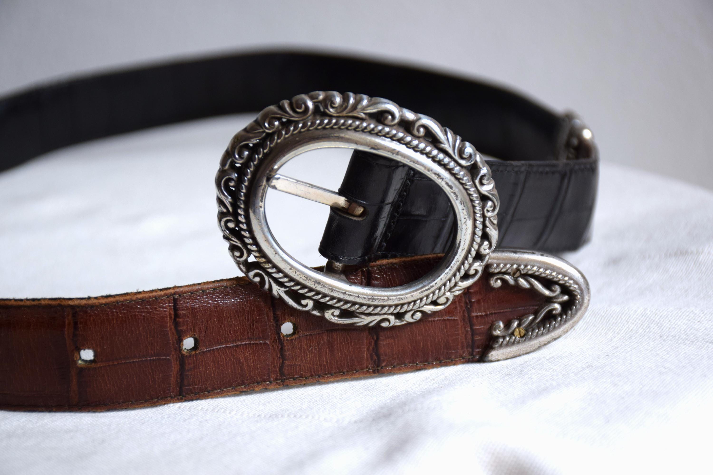 Vintage 90s Western Leather Belt, Brown & Black Reversible  display picture 2