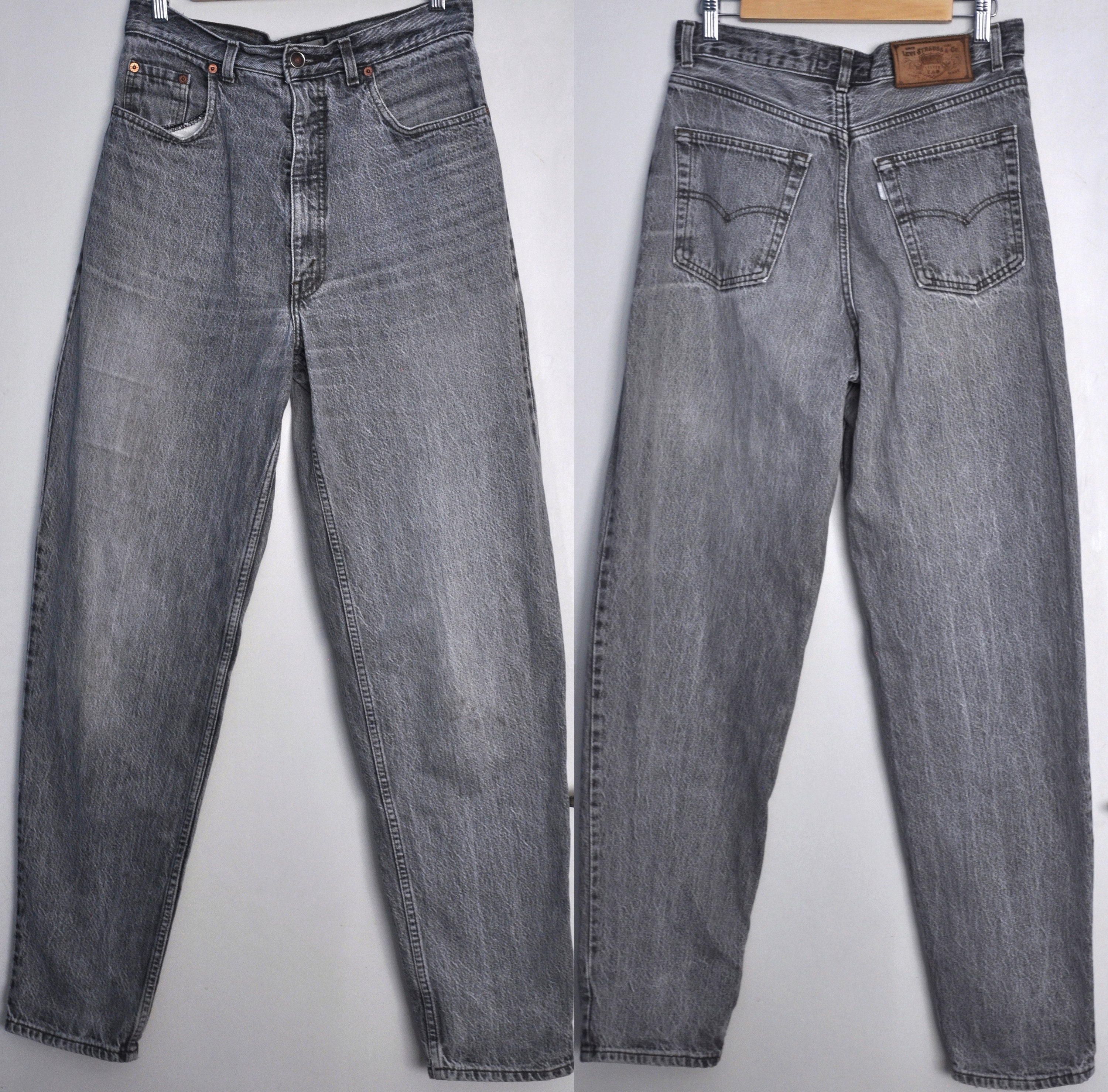 Vintage 80s 90s Levi s 727 Gray Denim Jeans High Waist Loose Fit Jeans Wide Tapered Leg Silver Tab 30 Inch Waist Made in Belgium Etsy UK