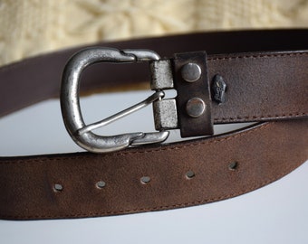 1994 Clara Studio Leather Belt, Chunky Silver Buckle  display picture 1